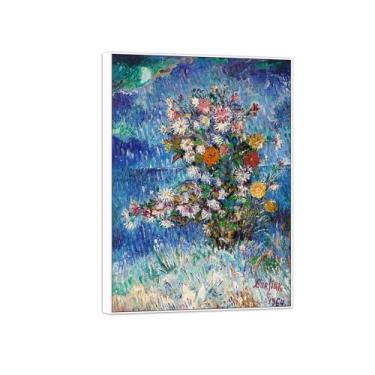 Imagem de David Burliuk Famosas impressões em tela de arte de parede prontas para pendurar. Flores na neve 2. Pintura com moldura branca para decoração de sala de estar 90 x 125 cm 35 x 49 pol