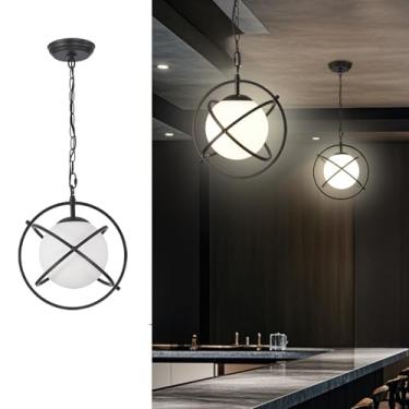 Imagem de Bodun Luminárias Pendentes Vintage, Lustre De Teto Embutido Com Cúpula Esférica De Metal Para Cozinha, Sala De Jantar, Sala De Estar, Corredor, Entrada, Base E26, Globo De Vidro Metálico Preto Fosco
