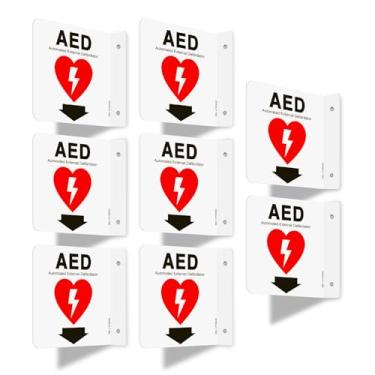 Imagem de T&R Sinal de DEA, desfibrilador externo automatizado com seta para baixo - pacote com 8 - acrílico de 15 x 15 cm, 2 furos pré-perfurados, inclui parafusos correspondentes, uso para escritório/negócios