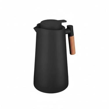 Imagem de Garrafa Térmica Bule 1 Litro, Parede Dupla, Ampola de Vidro, Alça de Madeira, Preta, 25x13,5cm