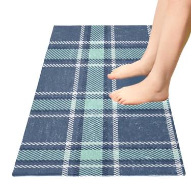 Imagem de TSENQUE Tapete de banheiro xadrez de textura tapete de cozinha grande capachos de entrada absorvente antiderrapante tapete de chuveiro para cozinha decoração de casa, 99 cm x 50 cm