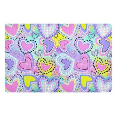 Imagem de Joisal Tapete de boas-vindas ao ar livre com textura de corações brilhantes, tapete de entrada antiderrapante 81 x 50 cm