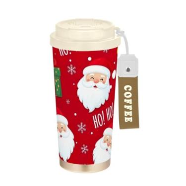 Imagem de Caneca de viagem de café 16+ Oz, copo de café com revestimento cerâmico com tampa e canudo, copo isolado a vácuo de aço inoxidável, presentes de Natal para Papai Noel