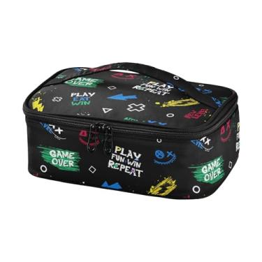 Imagem de Joisal Lancheira térmica preta com símbolos de jogos, lancheira portátil para homens com alça