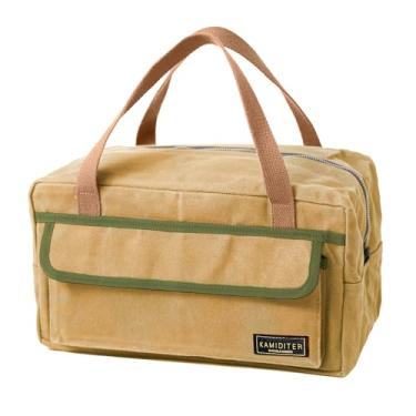 Imagem de Bolsa de ferramentas de lona encerada mecânica, design de bloqueio de cor, fecho de toque frontal e bolsa utilitária com fecho de zíper nas costas (cáqui)