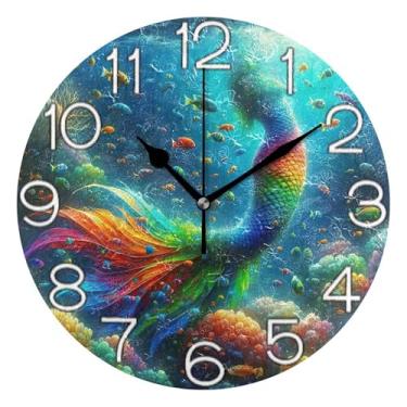 Imagem de GAIGEO Relógio de parede analógico decorativo estético silencioso sem tique-taque relógio de cozinha rústico, decoração de parede moderna casa de fazenda colorido plantas animais oceano estética, 25