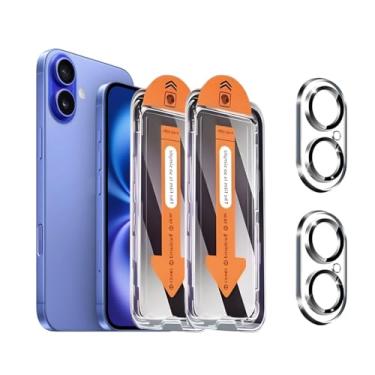 Imagem de Pacote com 2 protetores de tela de privacidade para iPhone 16 Plus de 6,7 polegadas com 2 protetores de lente de câmera, película de vidro temperado antiespionagem, dureza 9H, compatível com capa