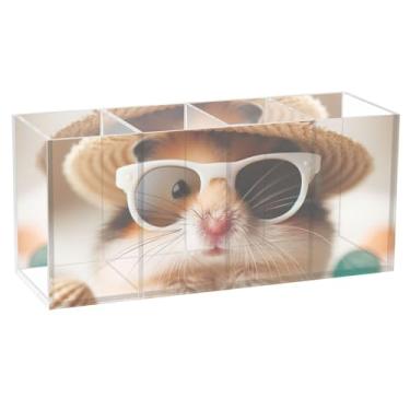 Imagem de TSENQUE Porta-lápis de acrílico personalizado fofo animal de hamster engraçado para mesa, suporte de marcador, caneta, estetica, decoração de escritório