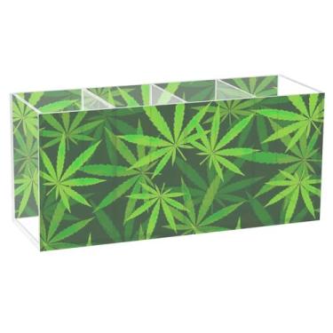 Imagem de TSENQUE Decoração de casa, folhas de cânhamo, cannabis, suporte de caneta de acrílico fofo para arte de mesa, porta-lápis, organizador de canetas, copos de artesanato, estética, decoração de mesa de