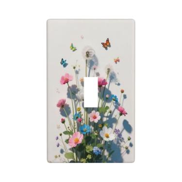 Imagem de HLCoChT Capas de interruptor de luz de arte decorativa, buquê de flores silvestres colorido, placa de interruptor de borboleta, placa de interruptor único, placa de parede decorativa