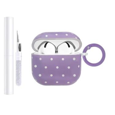 Imagem de AIIEKZ Capa compatível com AirPods 4, capa rígida de TPU com estampa fofa de bolinhas para AirPods 4ª geração com chaveiro de metal e kit de limpeza para meninas e mulheres (roxo, bolinhas pequenas)
