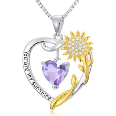 Imagem de WYDDO Colares de coração de girassol para mulheres, mãe, esposa, banhado a ouro 14K, pedra do mês de nascimento, joia de coração, girassol, aniversário, Natal, Dia dos Namorados, presentes para sua