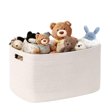 Imagem de SunNewt Cesta de roupa grande para bebês meninas 86L para armazenamento no berçário, cestas de corda de algodão fofas para brinquedos infantis, presentes, cobertor de vime quadrado boho para sala de