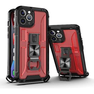 Imagem de MURVE Capa para iPhone 14/14 Pro/14 Pro Max/14 Plus, Capa com mosquetão e protetor de tela, suporte e saca-rolhas Capa protetora robusta de grau militar resistente (Cor: Vermelho, Tamanho: 14 6,1