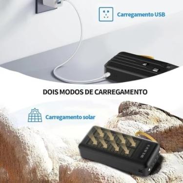 Imagem de Carregador Portátil Preto Power Bank Solar 20.000mah cabos 5 Em1 LED lanterna