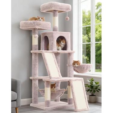 Imagem de Gitelsnour Árvore de vários níveis para gatos internos, torre para gatos com 2 tábuas de arranhar, 2 plataformas de enchimento de pelúcia, casa de condomínio para gatos com rede, cesta, muchroom