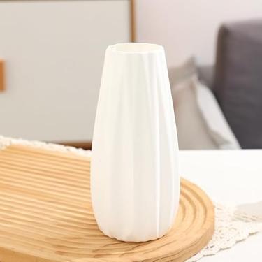Imagem de Vaso de arte de plástico inquebrável - Ornamento moderno de decoração de casa de luxo para sala de estar, mesa e prateleira (branco1)