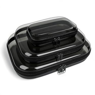 Imagem de Capa rígida transparente com zíper, 3 unidades de bolsas transparentes com zíper a laser, conjunto de capa de plástico lateral rígida, caixas organizadoras portáteis de armazenamento de viagem