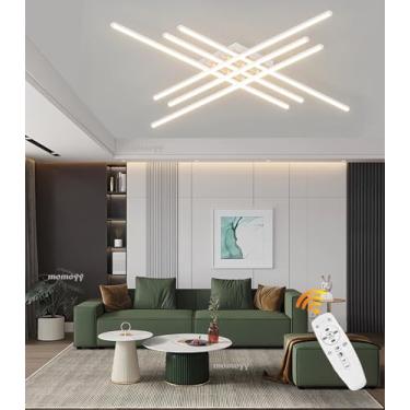 Imagem de Luminária de teto LED moderna e regulável, 112 W, alto brilho, grande, com controle remoto, ideal para sala de estar, quarto, sala de jantar e escritório (branca, 6 lâmpadas).