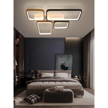Imagem de Luminária de teto LED embutida retangular moderna nas cores preto e dourado, com controle remoto e intensidade regulável, ideal para sala de estar, quarto, sala de jantar e cozinha (4 lâmpad