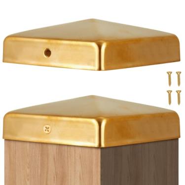 Imagem de Tandefio 2 peças 4x4'' (real 3,5x3,5'') tampas de latão sólido cerca pirâmide decks tampas com parafuso para metal madeira cedro cerca deck corredores caixa de correio tampa final