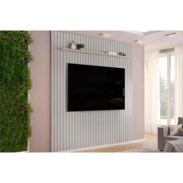 Imagem de Home p/ TV até 85 Pol Pratic Ripado c/ 1 Prateleira 250x240cm Bali - DJ Móveis