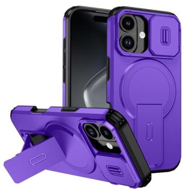 Imagem de FWYANZH Capa magnética para iPhone 17 Pro Max/17 Pro/17 Air/17, capa de proteção de lente completa, suporte dobrável, capa rígida antiqueda, roxa, 17 Pro Max