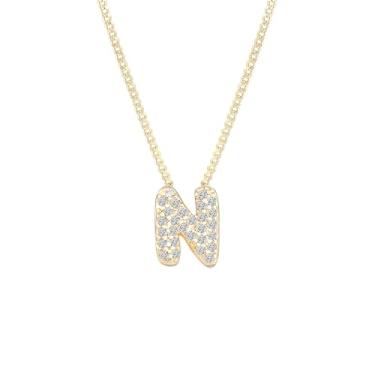 Imagem de Colar feminino banhado a ouro 14K com inicial – pingente grosso de letras de bolhas com strass, joia de nome personalizado para ela, colar delicado e elegante, presente de dia dos namorados