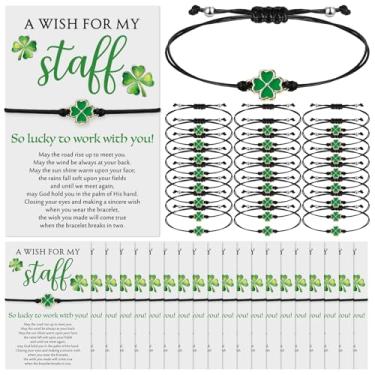 Imagem de Ecation Conjunto de 20 pulseiras do dia de São Patrício com trevo de agradecimento com vales-presente Irish Lucky Shamrock Presentes para trabalho em equipe, funcionários e colegas