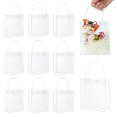Imagem de EDCUEBE7 10 peças de sacos de presente pequenos de PVC transparente com alças, sacos de plástico reutilizáveis para presente de presente, sacos transparentes para lembrancinhas de festa, sacos de