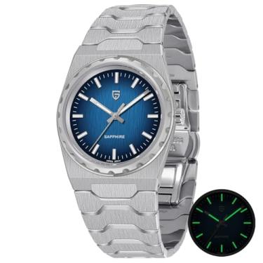 Imagem de Pagani Design Relógio masculino de quartzo ultrafino minimalista de 7 mm, vidro de safira, aço inoxidável 316L, à prova d'água, 100 m, luminoso, Prateado, azul