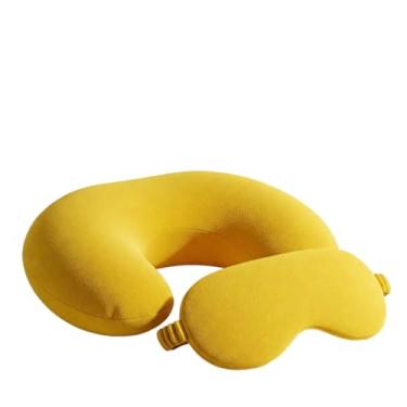 Imagem de Almofada de Pescoço para Viagem Cervical com Máscara Descanso de Cabeça Adulto Infantil(Amarelo)