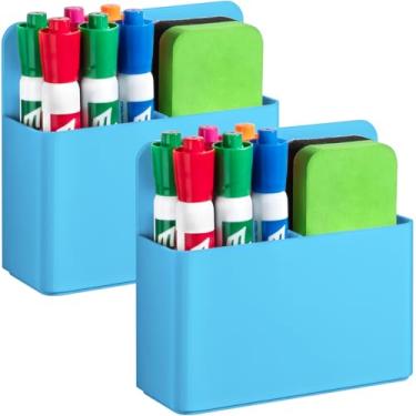 Imagem de Banafich 2 peças de suporte magnético apagável a seco para quadro branco, suporte magnético de plástico para geladeira, copo de lápis magnético para sala de aula escolar, acessórios de armário