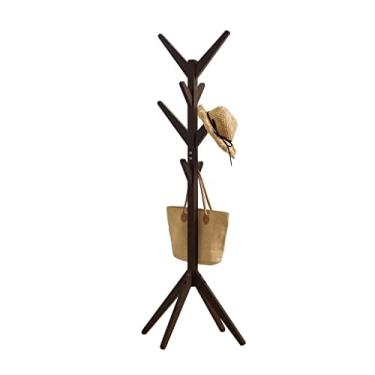 Imagem de Cabide de madeira para piso de madeira com 8 ganchos de montagem fácil para chapéu, cabideiro, cabideiro, árvore, independente, para hall e entrada, cabideiro industrial (tamanho: base de quatro