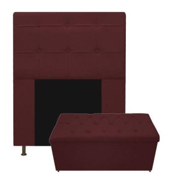 Imagem de Kit Cabeceira e Calçadeira Baú Estofada Mel 90 cm Solteiro Com Capiton