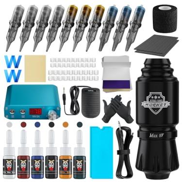 Imagem de Tuffking Kit de arma de tatuagem, cartucho de tatuagem, kit de máquinas, agulhas de prática, 10 peças, agulhas de cartucho, para prática de bandagem de pele para tatuadores e iniciantes (preto)