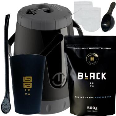 Imagem de Kit Tereré Garrafa Lisa Black Erva Mate 500 G Copo Caldereta Acrílico 
