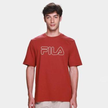 Imagem de Camiseta Fila Letter Outline Masculina, Vermelho escuro, GG