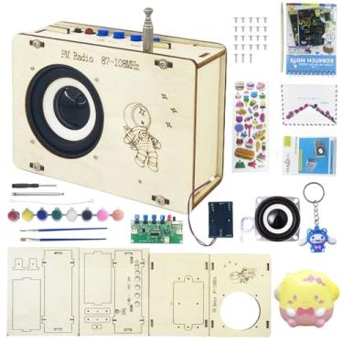 Imagem de Kit de rádio DIY infantil FM de madeira 87-108MHz Kits de ciência para idades 8-10 11-13 STEM para idades 8-10 com pincéis coloridos Livro de colorir Adesivos, Pingentes e Brinquedos de apertar
