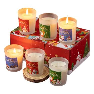 Imagem de Velas de Natal perfumadas para casa, férias de inverno, pacote com 6 velas de aromaterapia, conjunto de presente com cera de soja natural e óleos essenciais, material para meias, presente para