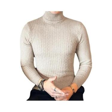 Imagem de Suéter Masculino Slim Fit De Gola Alta, Quente, Em Cor Sólida, Tricota