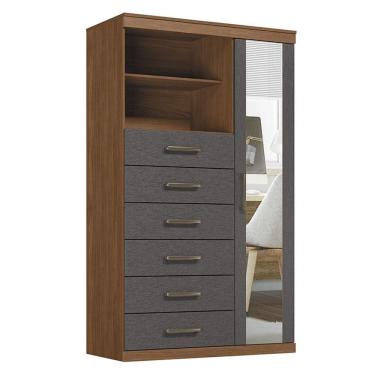 Imagem de Comoda 1 porta 6 gavetas Marabá com espelho Jatobá Grafite Acetinado - Santos Andirá