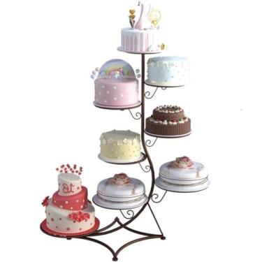 Imagem de Suporte de bolo de metal bronze de 8 camadas com videira de flor, elegante exibição de sobremesa multicamadas para casamento, festa, cupcakes e doces - perfeito para ocasiões especiais