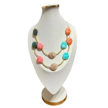 Imagem de Colar feminino resina pedras tendencia maxi luxo atemporal - MLBpel, M