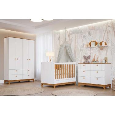 Imagem de Quarto de Bebê Completo Biscoito 3 Peças (Guarda Roupa+Berço+Cômoda) QI106 Branco/Nature - Permóbili Baby