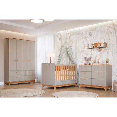 Imagem de Quarto de Bebê Completo Biscoito 3 Peças (Guarda Roupa+Berço+Cômoda) QI106 Fendi/Nature - Permóbili Baby