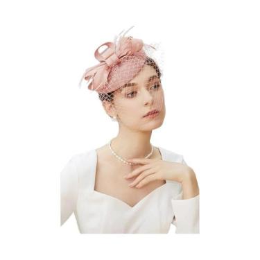 Imagem de Véu De Noiva Fascinator Com Tela De Renda E Chapéu De Penas Para Mulhe