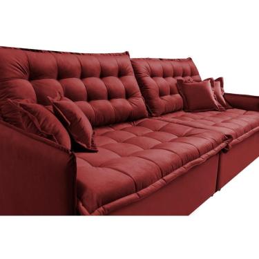 Imagem de Sofá Sem Caixa Retrátil Reclinável 2,55m Cama Inbox Versátil De Pillow Top E Molas Velusoft Vermelho