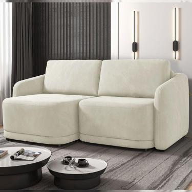 Imagem de Sofá Cama Modulado Retrátil E Reclinável Decorativo Varsóvia 196cm Veludo Bege G33 - Gran Belo