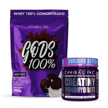 Imagem de Gods Whey 100% 900g Refil e Creatina 300g pura Canibal Inc-Unissex